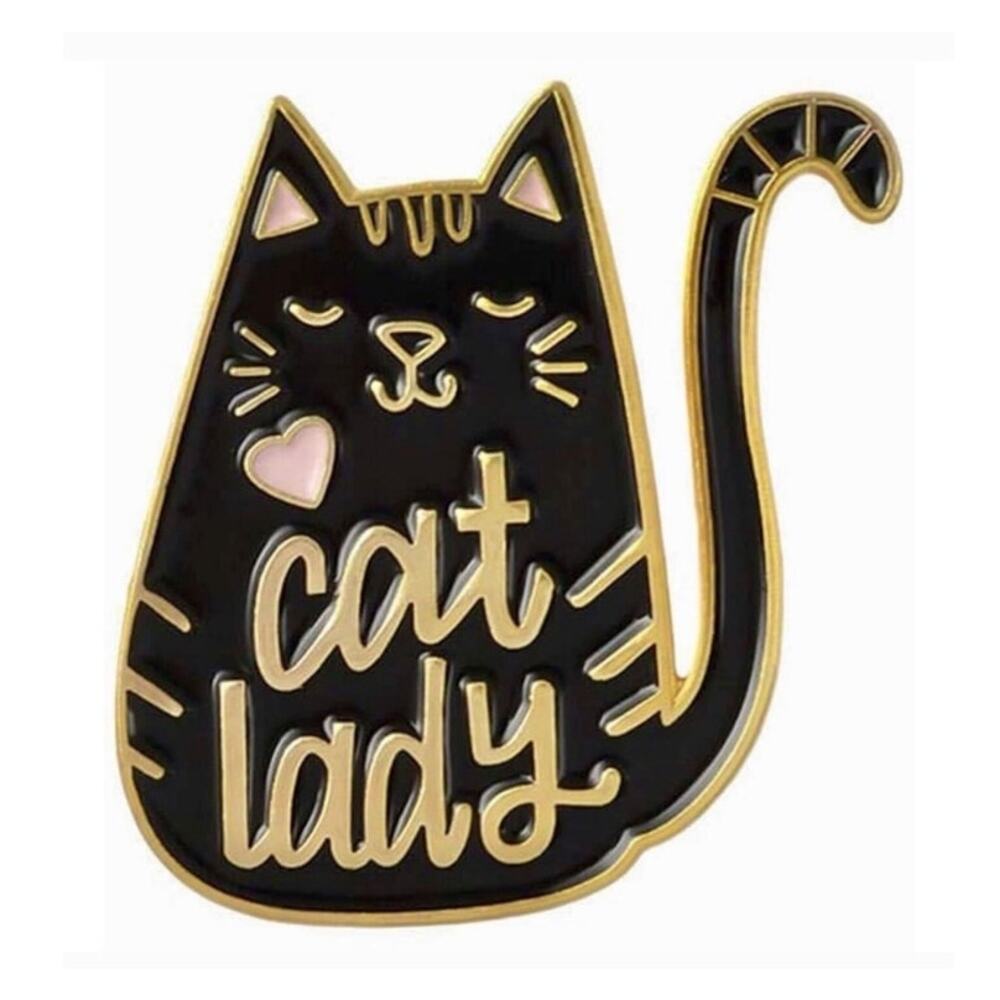Cat Lady Black and Gold Enamel Pin - NWT